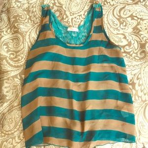 Teal/brown striped tank top